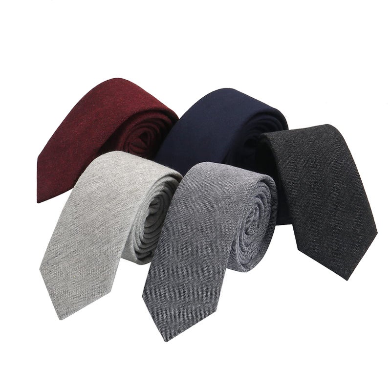HOULIFE Ties for Men, Solid Mens Tie, Cotton Stripe Skinny Ties for Men, Slim Menâ€™s Neckties for Wedding Party - Image 1